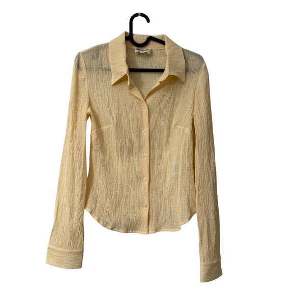 Rouje Paris Yellow Palmyra Crinkle Long Sleeve Button Shirt Womens 36 Small - Picture 2 of 6